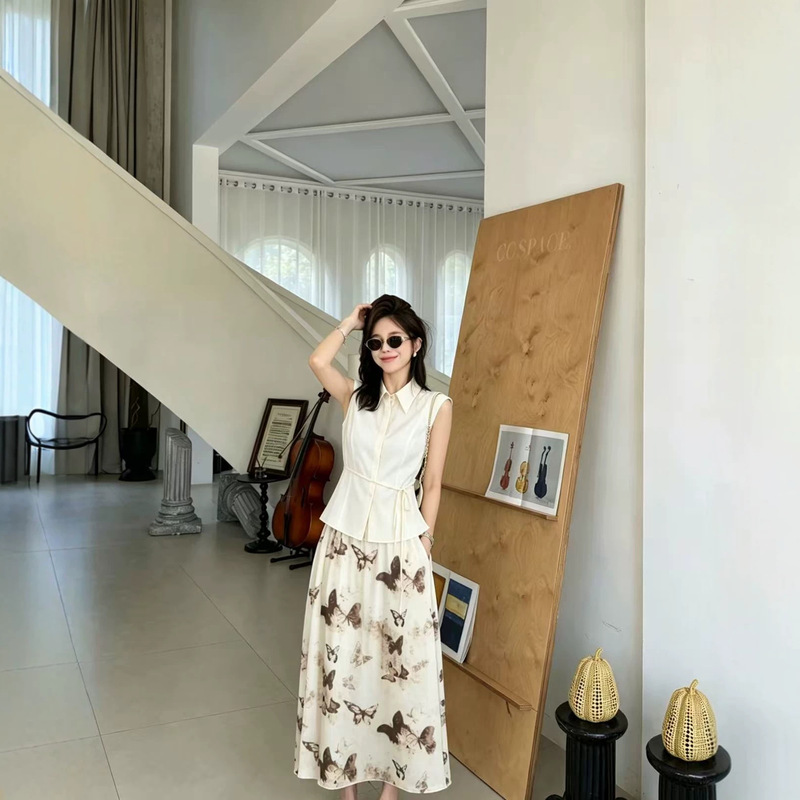 0603-144 Summer Poetry Collection~Lightweight Sleeveless Sunscreen Shirt and Skirt Two-Piece Set 056