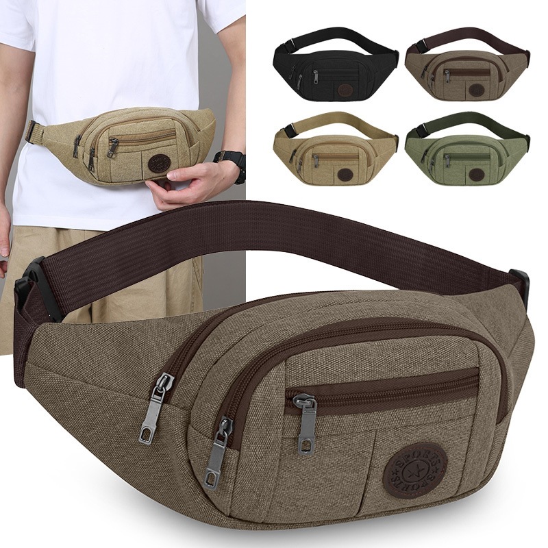 Waist Bag, Cross-Border New Style Outdoor Sports Cycling Chest Bag, Simple Wear-Resistant Shoulder Bag, Lightweight Casual Canvas Crossbody Bag