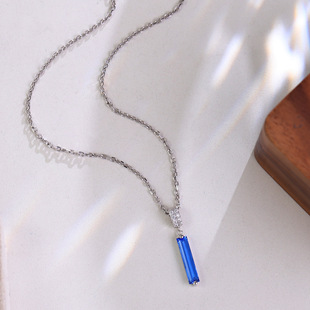 Ins Style New Hot Sale 18k Cultivated Sapphire Necklace Rectangular Cylindrical Clavicle Chain Fashion Niche Design