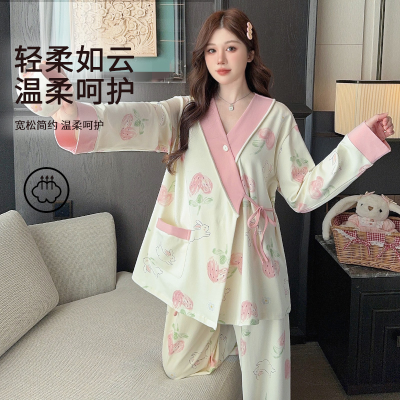 산후 복장, 가을 겨울 순면, 모유 수유를 위해 출산 후 외부에서 입을 수 있음, 임산부 가정복, 봄 가을 두꺼운 수유 잠옷