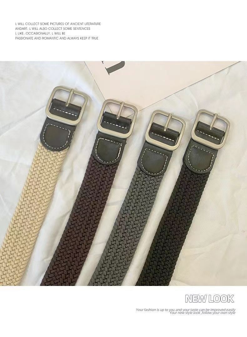 2025 New Woven Belt Men's Trouser Belt Women's Jeans Belt Military Training Trendy Youth Canvas Men's Black