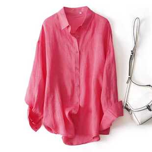New Women's Spring and Autumn Ramie Long-sleeved Sunscreen Shirt Thin Loose Air-conditioning Shirt Casual Shirt Outer Draped