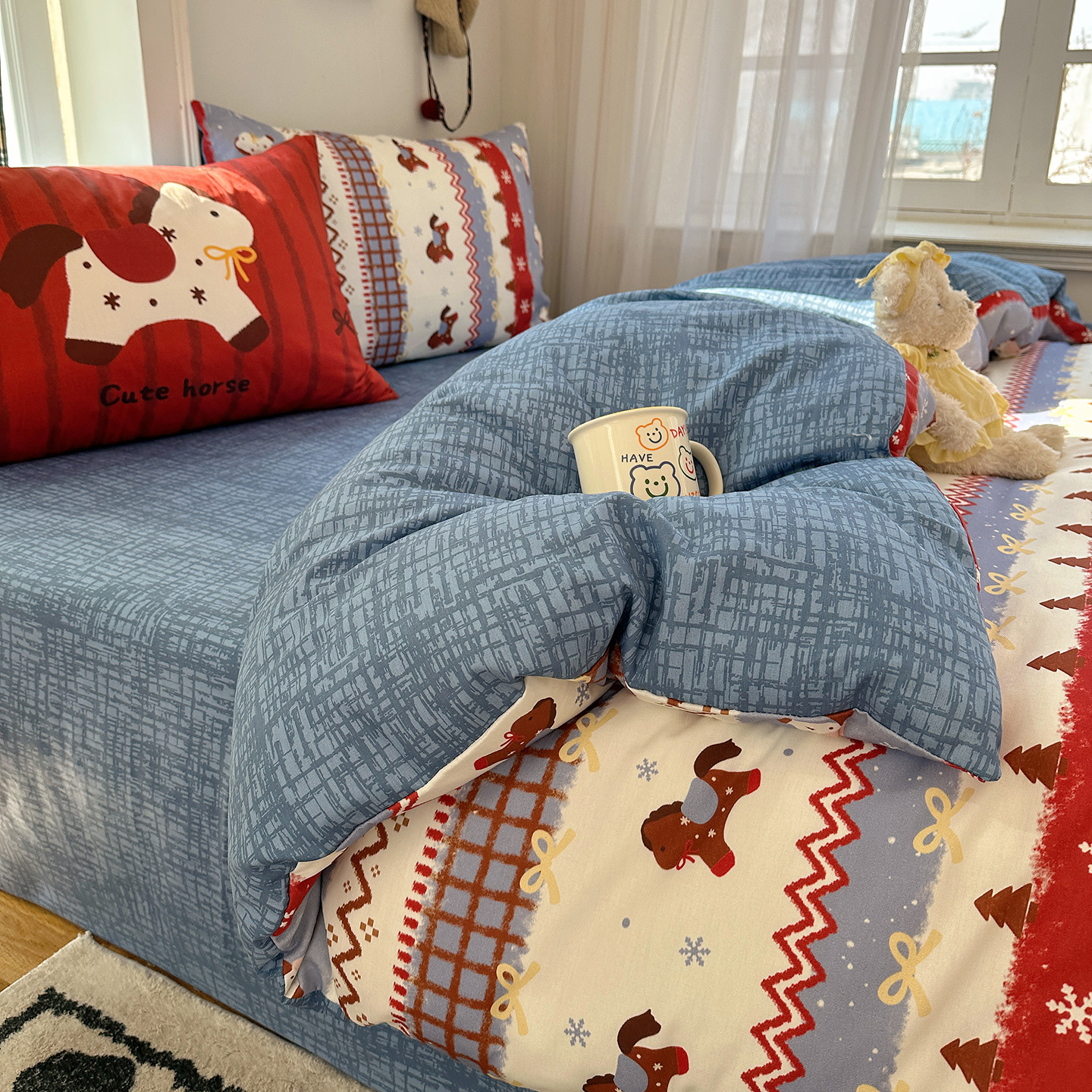 Mezcla de algodón impresa digital grande funda de almohada pequeña serie fresca gatos lindos cuatro piezas dormitorio tres piezas cama