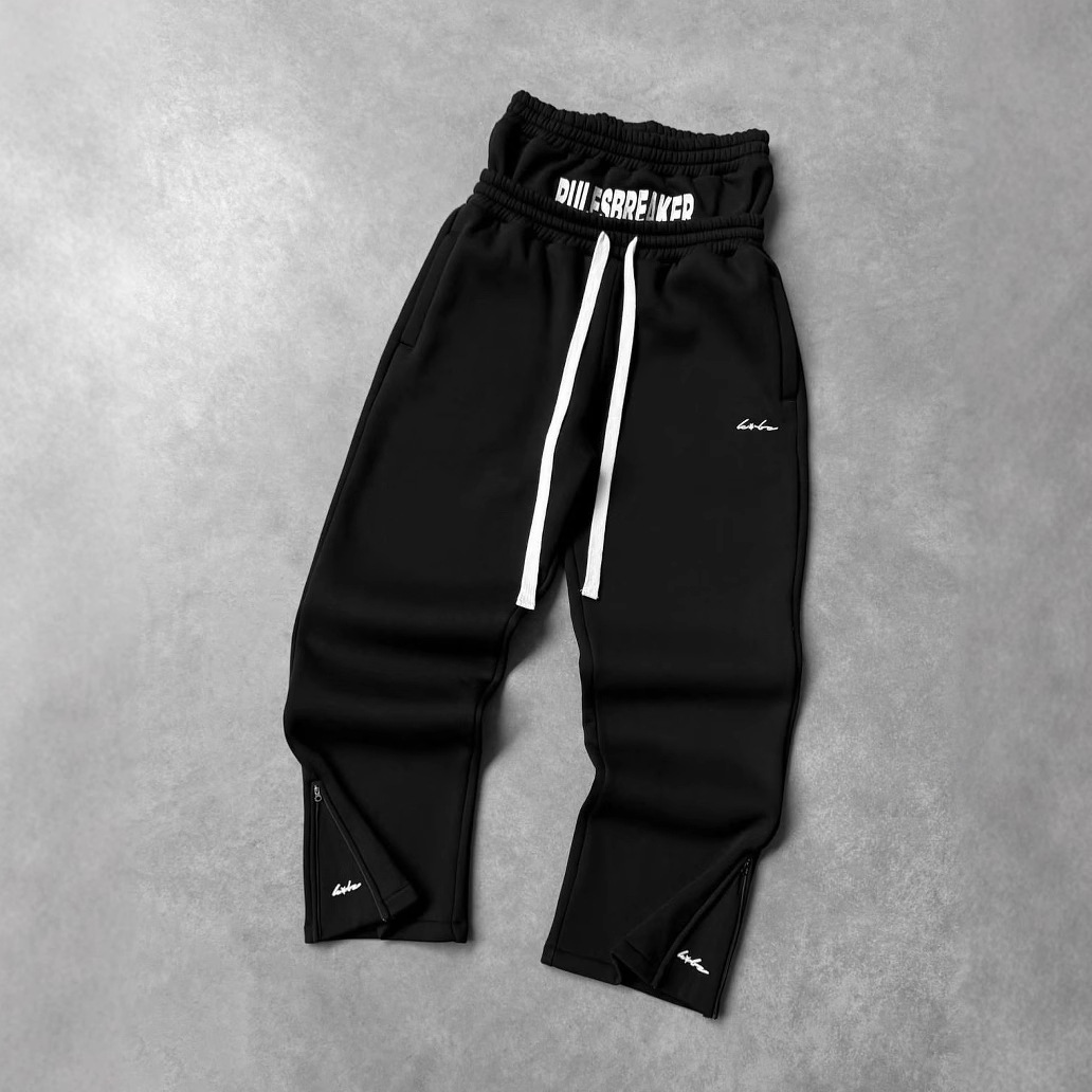 2025 Europa y América Cross-border street hip-hop holgados pantalones casuales rectos pantalones con cremallera pantalones de cintura doble falsos de dos piezas