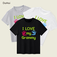 "Summer Short-Sleeve T-Shirt for American and European Boys with Letter Print 'I LOVE my Grammy' Casual Crew Neck Children's Apparel"