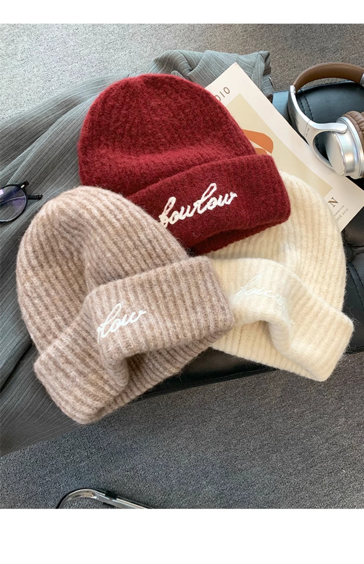 Herbst Winter Für Frauen Amerikanischen Stil Vielseitig Brief Slouchy Beanie Großer Umfang Warme Kopf Wrap Outdoor Casual_voghion.com