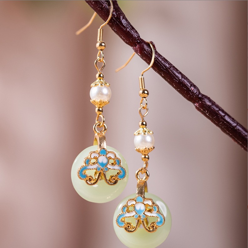Jia Niang estilo antiguo nuevo estilo chino cheongsam pendientes retro de alta sensación gancho de orejas accesorios de ropa china pendientes de hebilla de seguridad