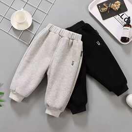 黁白新款春秋款男女宝宝休闲运动裤秋冬季外穿柔软舒适加厚一体绒