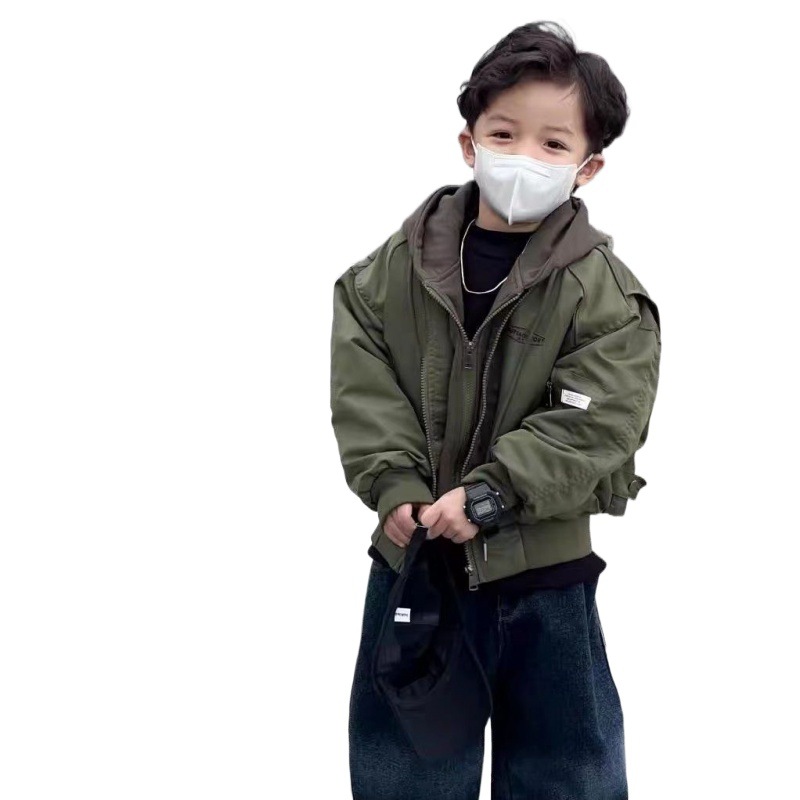 (2개) 소년 코트 가을과 겨울 중간 두꺼운 재킷 톱 기모 두꺼운 잘 생긴 가을 및 겨울 소년  어린이 겨울 착용 아동복