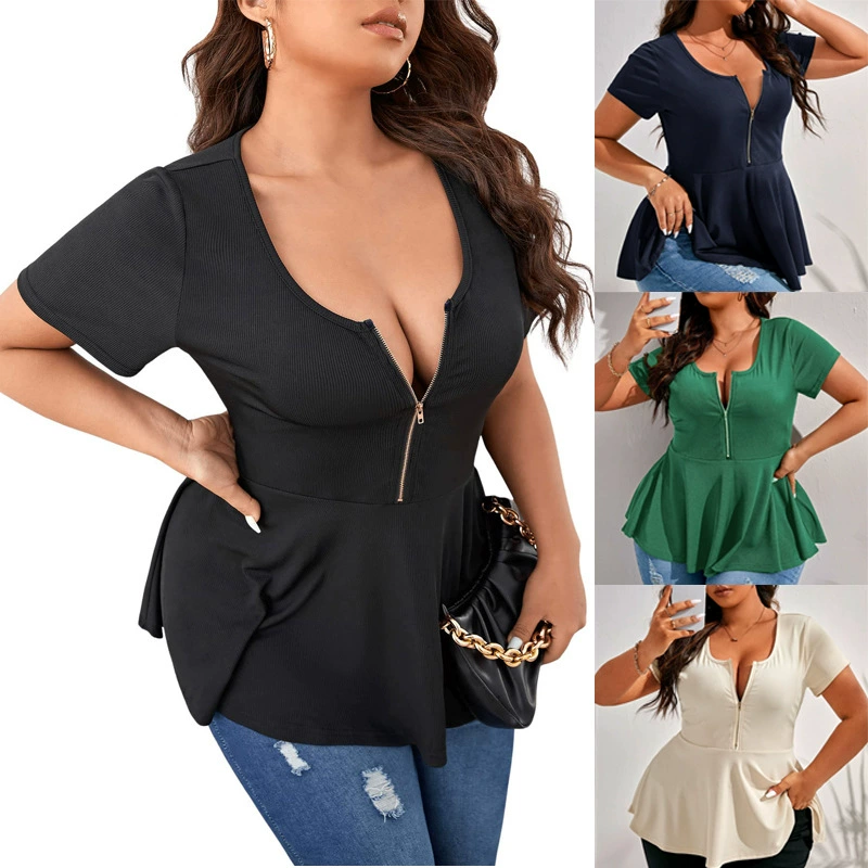 Европейская и американская трансграничная женская одежда Amazon внешняя торговля взрывом независимой станции 2025 плюс размер с короткими рукавами тонкая женская футболка