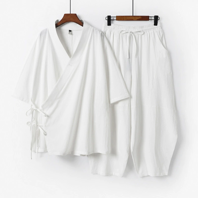 Autumn retro set, plus size, cotton and linen, with sleeve, loose fit