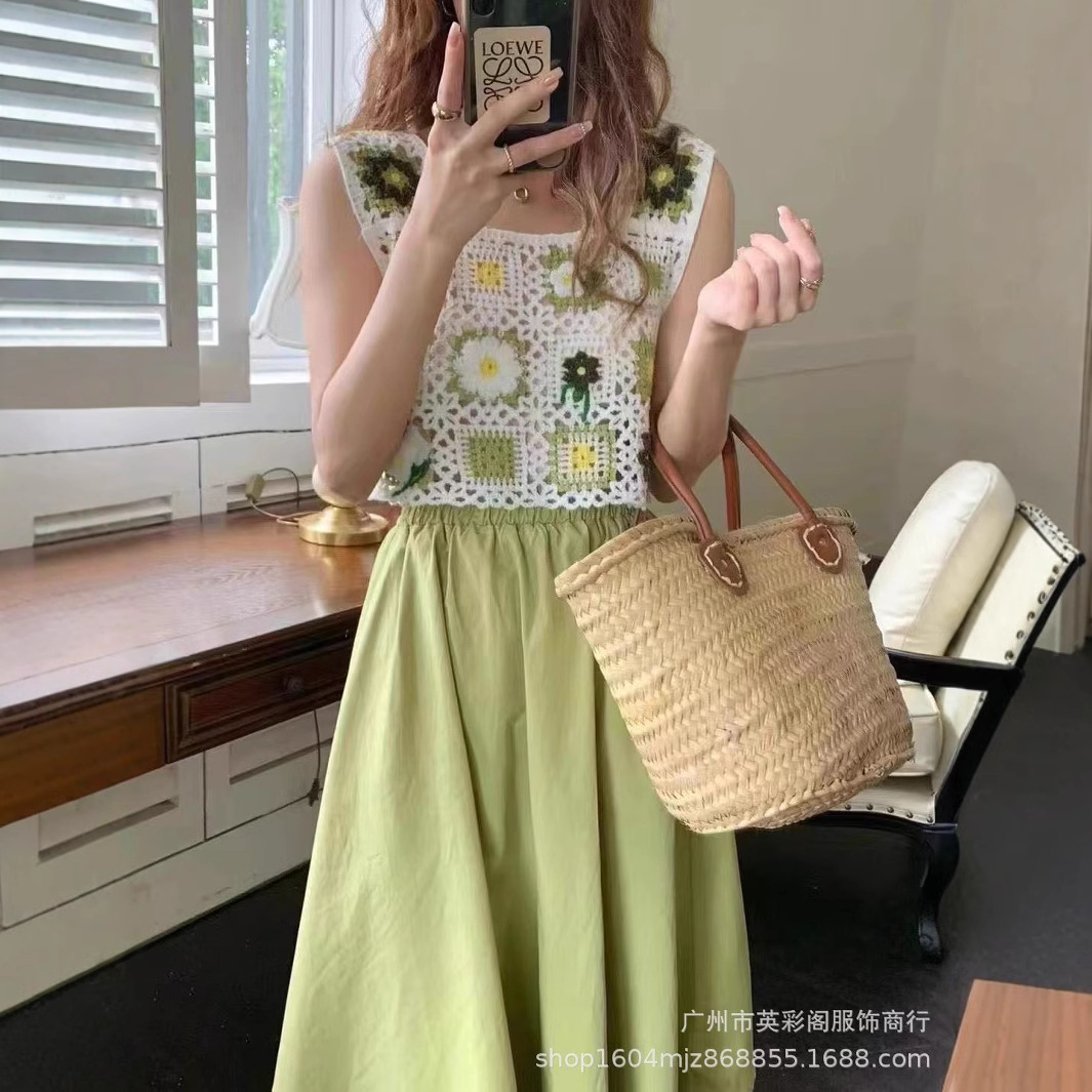 Retro knitted spring short lace vest sleevless