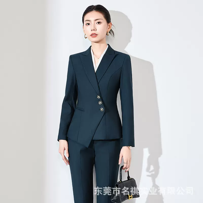 2024秋冬季新款时尚修身三扣职业西装套装女正装售楼部工作服