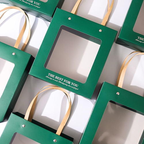 Window gift box portable drawer type dark green transparent gift box empty box socks towel packaging box Christmas gift box