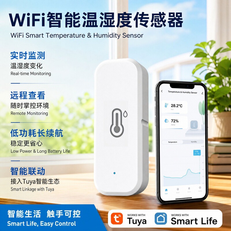 Tuya Smart WiFi Thermometer and Hygrometer, Indoor Temperature and Humidity Sensor, Remote Monitoring, Smart Home Integration Tuya Smart WiFi Thermometer and Hygrometer, Indoor Temperature and Humidity Sensor, Remote Monitoring, Smart Home Integration