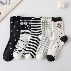 花邊襪子女春秋款條紋格子棉襪白色日系可愛秋冬個性ins潮中筒襪