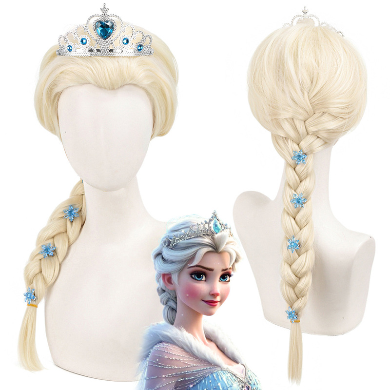 Frozen Elsa Princess Wig Halloween Coselsa Off-White Wig Braided Hair Clip Set Frozen Elsa Princess Wig Halloween Coselsa Off-White Wig Braided Hair Clip Set