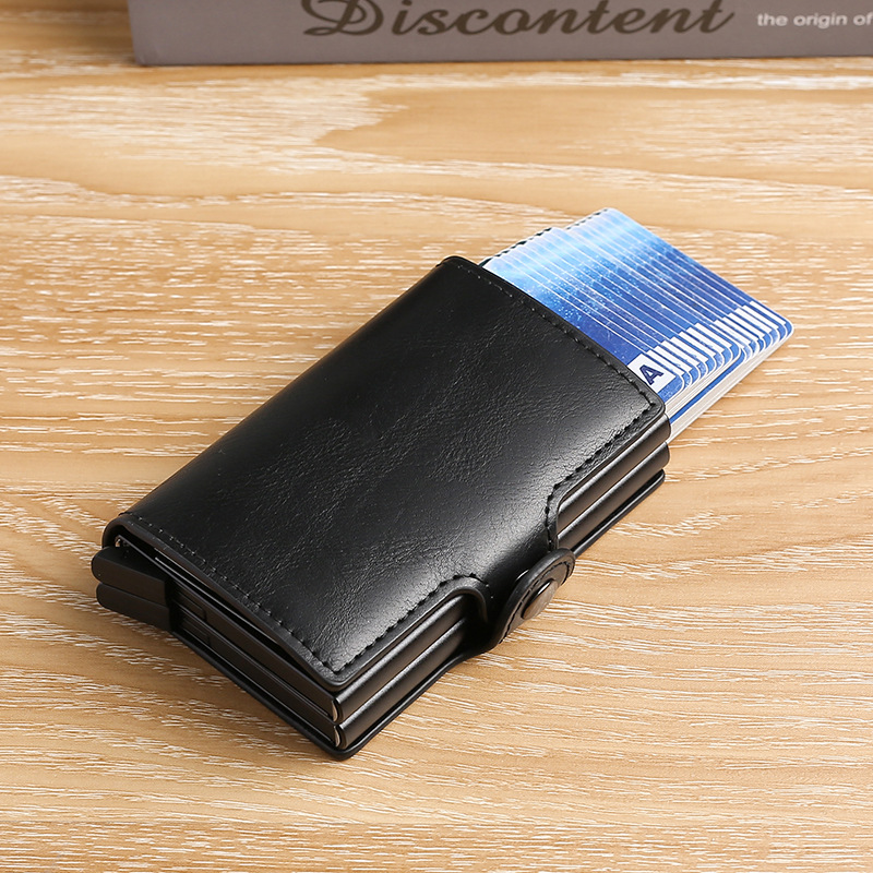 RFID 자동 팝업 카드 홀더 이중 층 알루미늄 합금 신용 카드 홀더 멀티 카드 위치 아마존 도난 방지 브러시 알루미늄 카드 상자