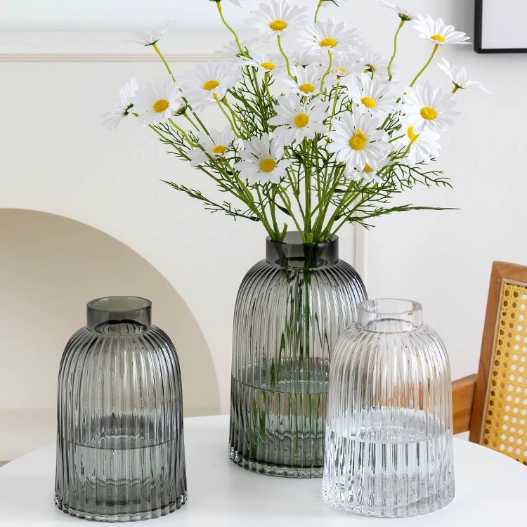 Простая Современная Толстая стеклянная ваза полосатая Цветочная композиция Ресторан украшение дома прозрачная маленькая стеклянная ваза оптом