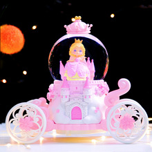 创意樱你而美马车水晶球音乐带灯旋转八音盒房间装饰工艺摆件批发
