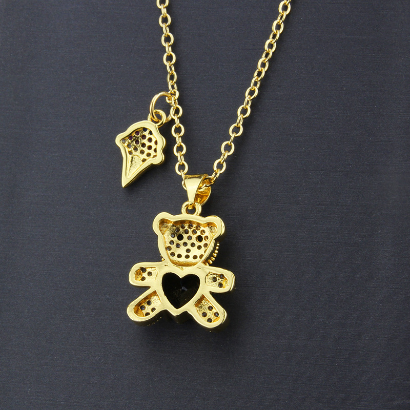 New diamond bear pendant Korean cute teddy bear ice cream combination copper necklace wholesale