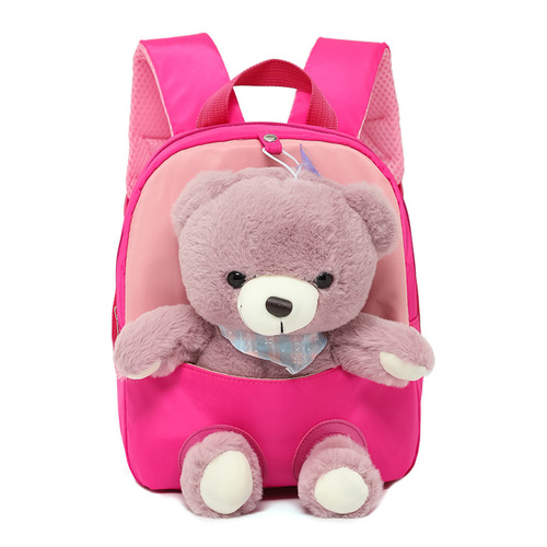 Kindergarten Backpack Cartoon Teddy Bear Doll Children's School Bag Cute Bear Contrast Color Lightweight Backpack Wholesale