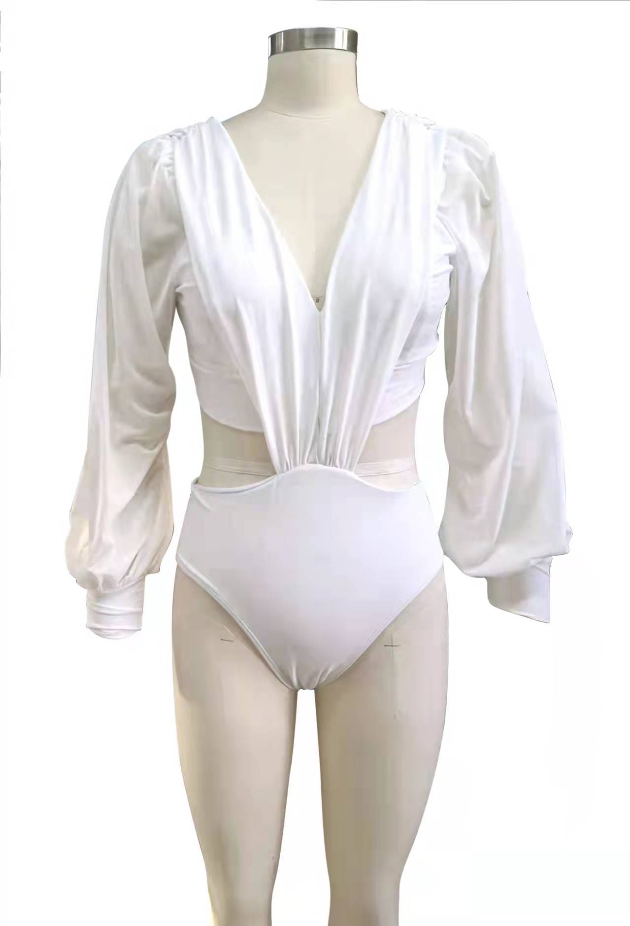192g Weight Long Sleeve Sleeve Length Nylon, Polyester Fabric Type Regular Top Length Bodysuit Tops Type Swimming Occasion Deep V Neckline Skinny Fit Type Printing Pattern Women's Gender Hollow Out Design Sexy Style Women's Sexy Printing Hollow Out One Piece Swimwear 19
