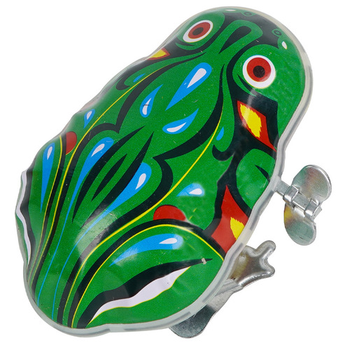 Wind-up toy tin frog upgraded with nostalgic street stall jumping toy children's small frog on chain wholesale