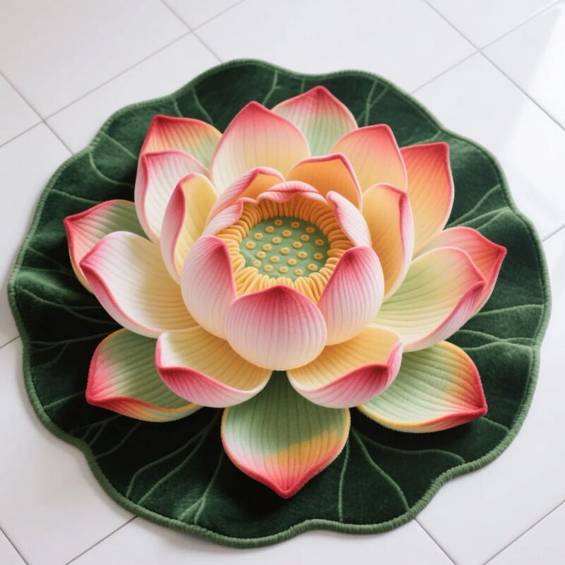 地毯莲花跪拜跪垫圆形立体满铺水晶中式荷花卧室地垫古典客厅家用|undefined