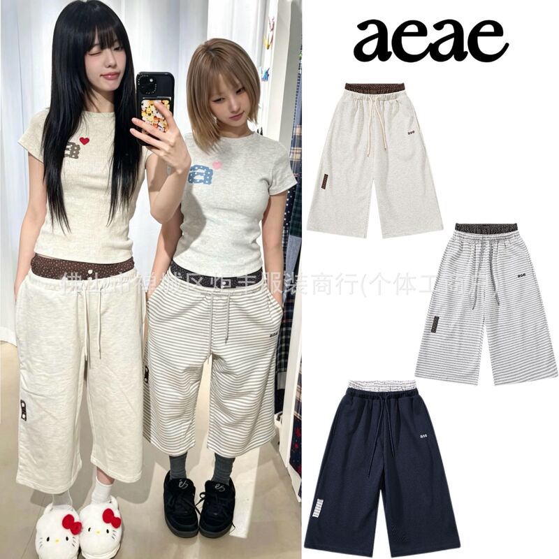 In-Stock Korean Niche Aeae Double Waistband Design Cropped Pants for Women, Casual Pants, Lazy Style, Versatile, Ins-Style