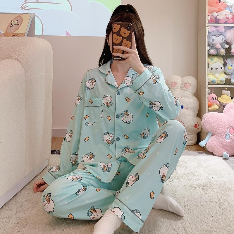ピンクガールガール長袖クラウドコットンベア 24 漫画パジャマ女性の春と秋の大きいサイズのホームウェアパジャマ|undefined