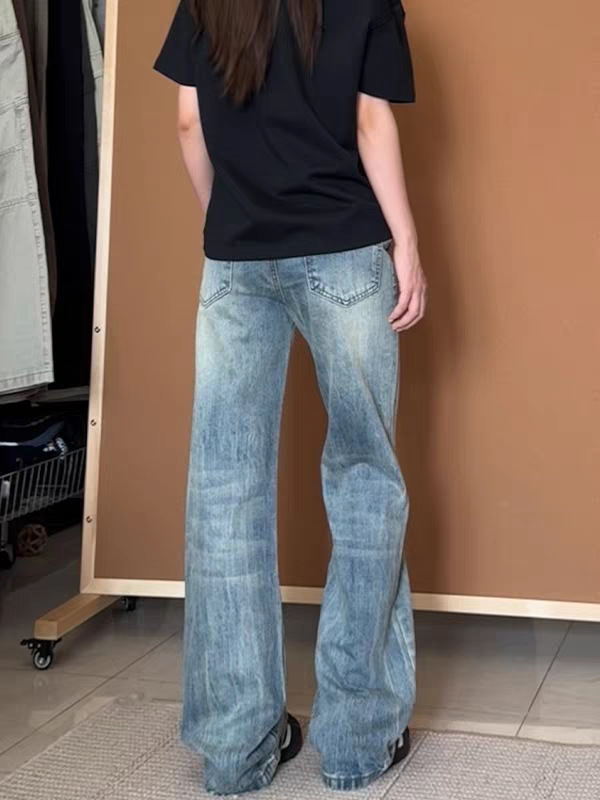 Goinsk Men's Flared Jeans CleanFit Wide Leg Pants Retro American Loose Fit For Spring Autumn_mkmklike.com