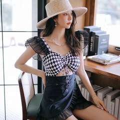 Women's Summer High-End 2023 New Conservative Plaid Hot Spring One-Piece Cover-Up Swimwear for Students
