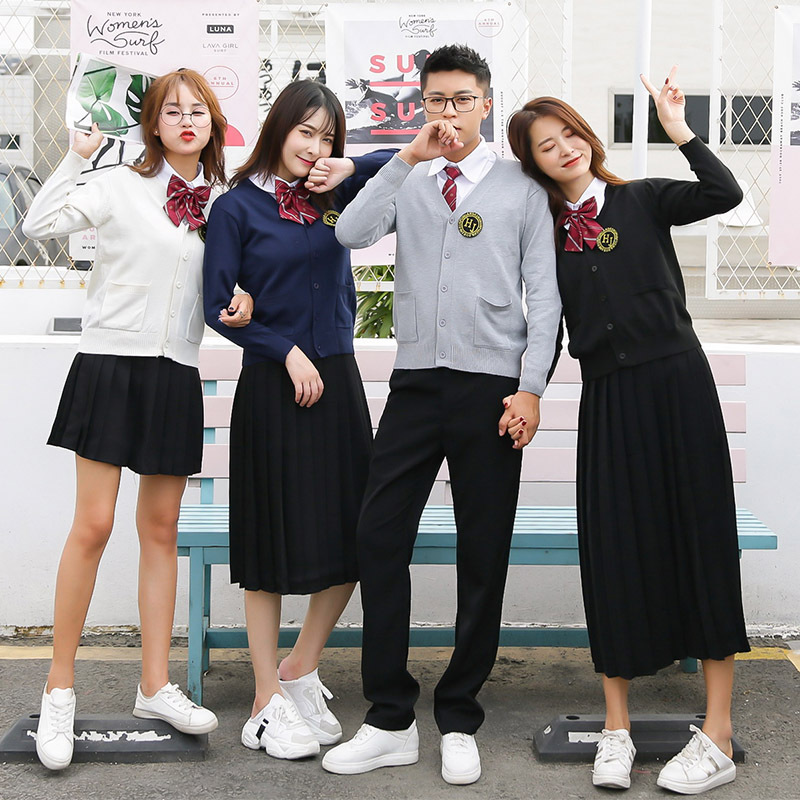 Cardigan College Style Uniform Sweater Long Sleeve V-Neck Simple Knitwear Student Sailor Coat Japanese Style Autumn and Winter JK