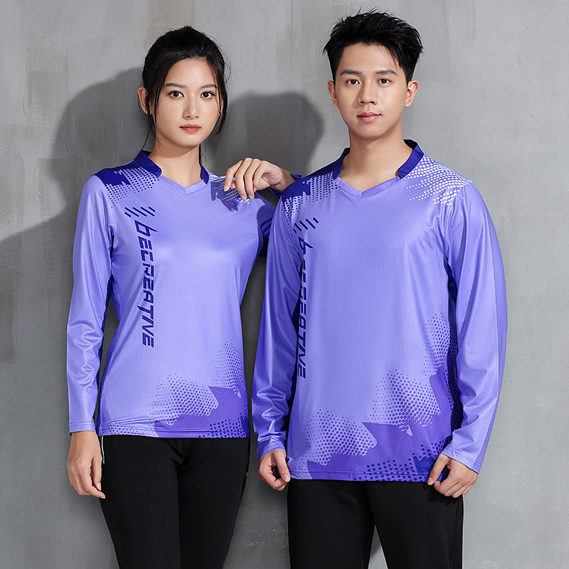 Spring and Autumn New Long-Sleeved Badminton Suit Quick-Drying Men's and Women's Volleyball Suit Long Pants Tennis Suit Table Tennis Suit Printing