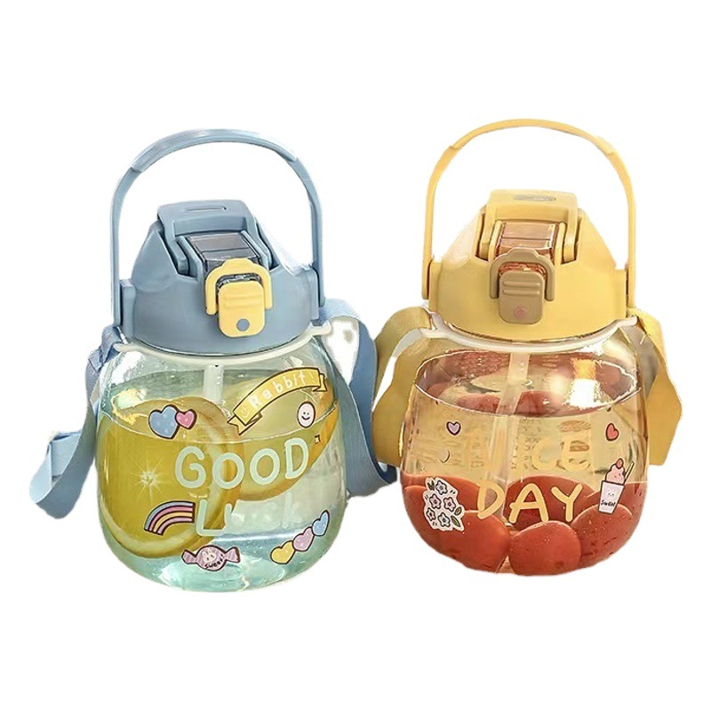 Fábrica al por mayor Internet celebridad gran vientre taza estudiante doble paja de beber agua plástico 1300ml gran capacidad deportes hervidor