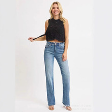 爆款亚马逊速卖通TK直筒牛仔裤女2025年新款阔腿裤女宽松裤子跨境