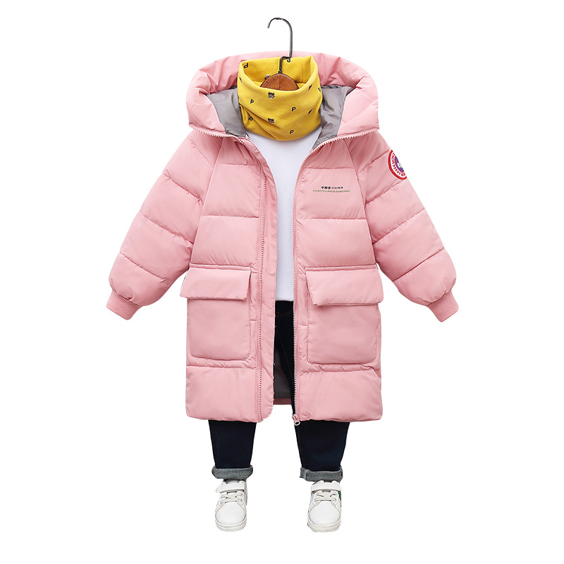 Winter new children's cotton-padded coat middle school children's cotton-padded coat in long boys and girls Korean edition thick hooded cotton-padded coat wholesale