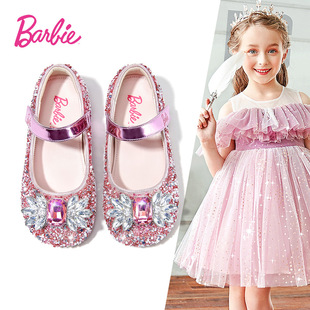 Girls' Leather shoes 2024 spring new fashion crystal shoes campus performance shoes sweet bow single shoes