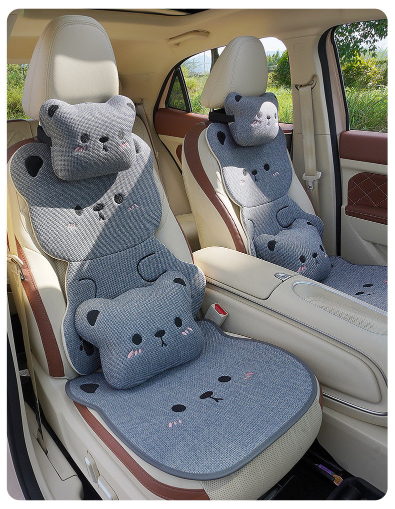 Car Seat Cushion for All Seasons, Cartoon Chunma Seat Cover, Cute Ladies Summer Breathable Rear Three-Piece Seat Cushion