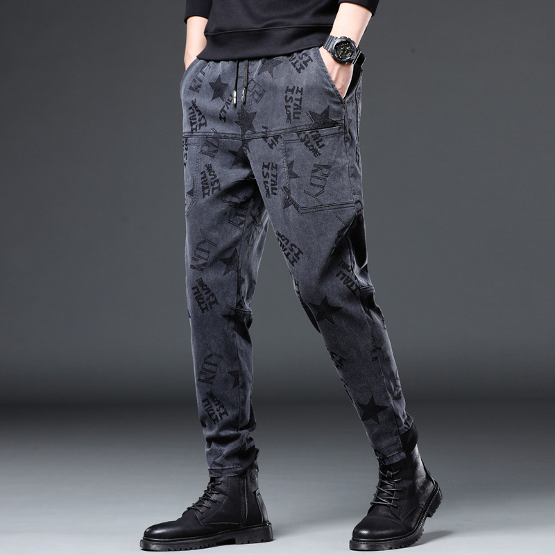 2022 primavera y verano nuevos pantalones casuales de los hombres de seis bolsillos jacquard estiramiento pantalones de mezclilla de camuflaje de los hombres monos de moda