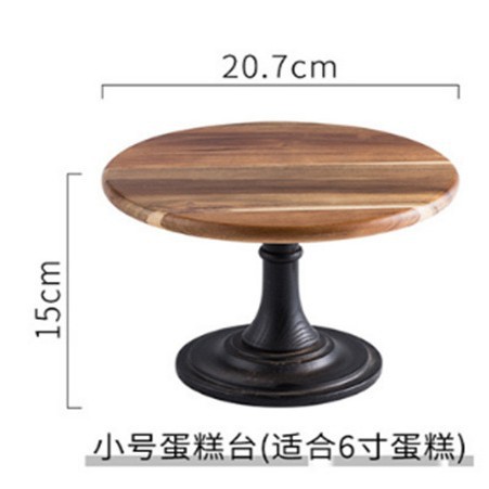 Decoración de postre boda cumpleaños accesorios de decoración mango de cobre Acacia bandeja de madera pastel platos de bocadillos estante de exhibición