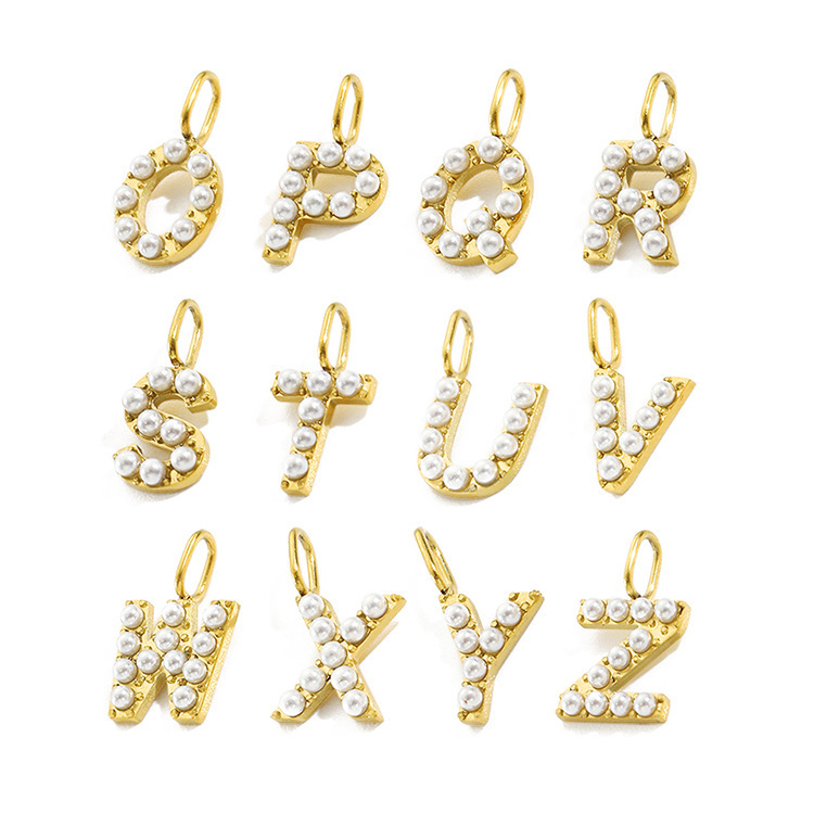5g Weight Artificial Pearls Inlay Material Charms, Jewelry Accessories Classification 1 Piece Quantity Stainless Steel Material Letter Pattern Plating, Inlay Design 1 Piece Stainless Steel Artificial Pearls Letter 4