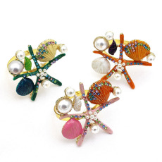 新款酒店海星餐巾扣贝壳餐巾环镶钻餐巾圈合金厂家批发