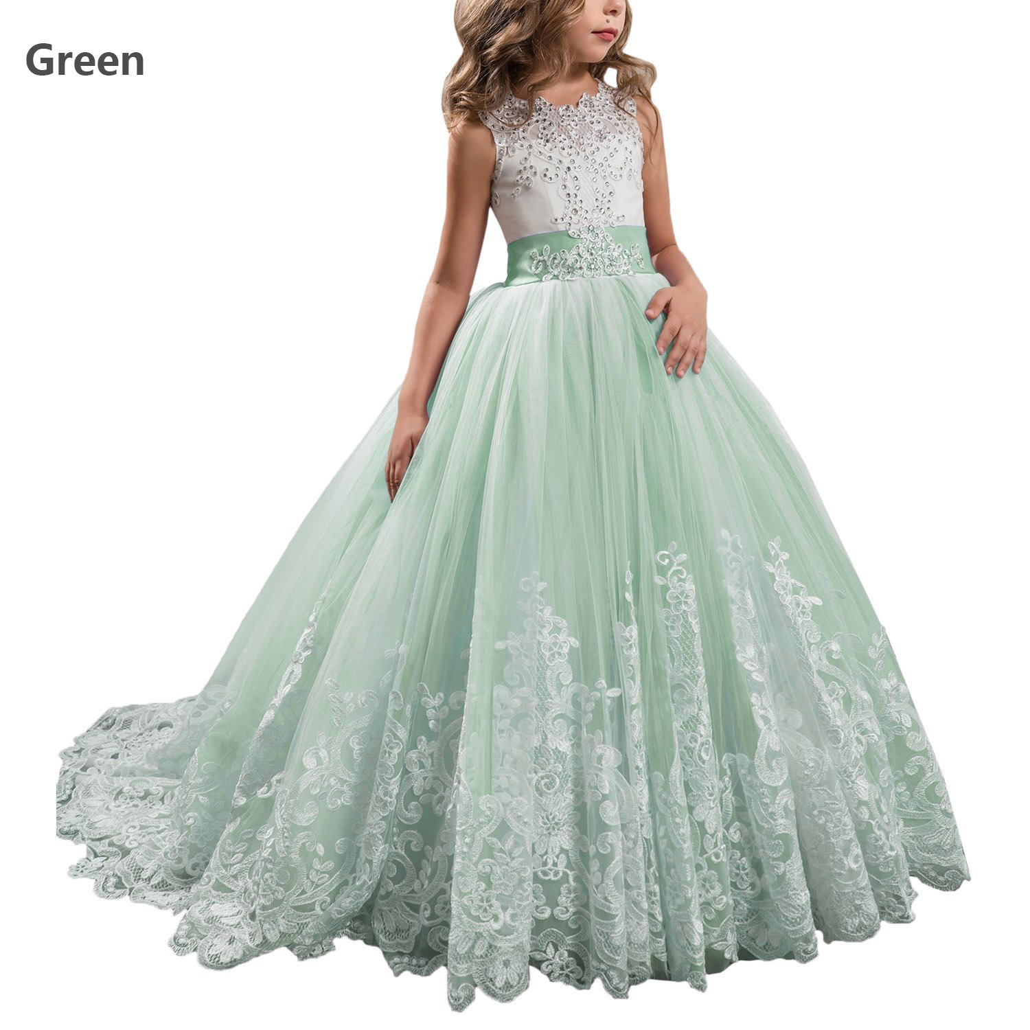 Vestidos de niña estilo princesa con encaje y malla, para fiestas de cumpleaños, damitas de honor y bodas, estilo europeo y americano.