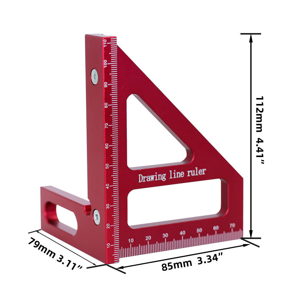 Regla de calibración de carpintería métrica-británica, ángulo recto, ángulo triangular, calibrador de ángulo, regla de aleación de aluminio
