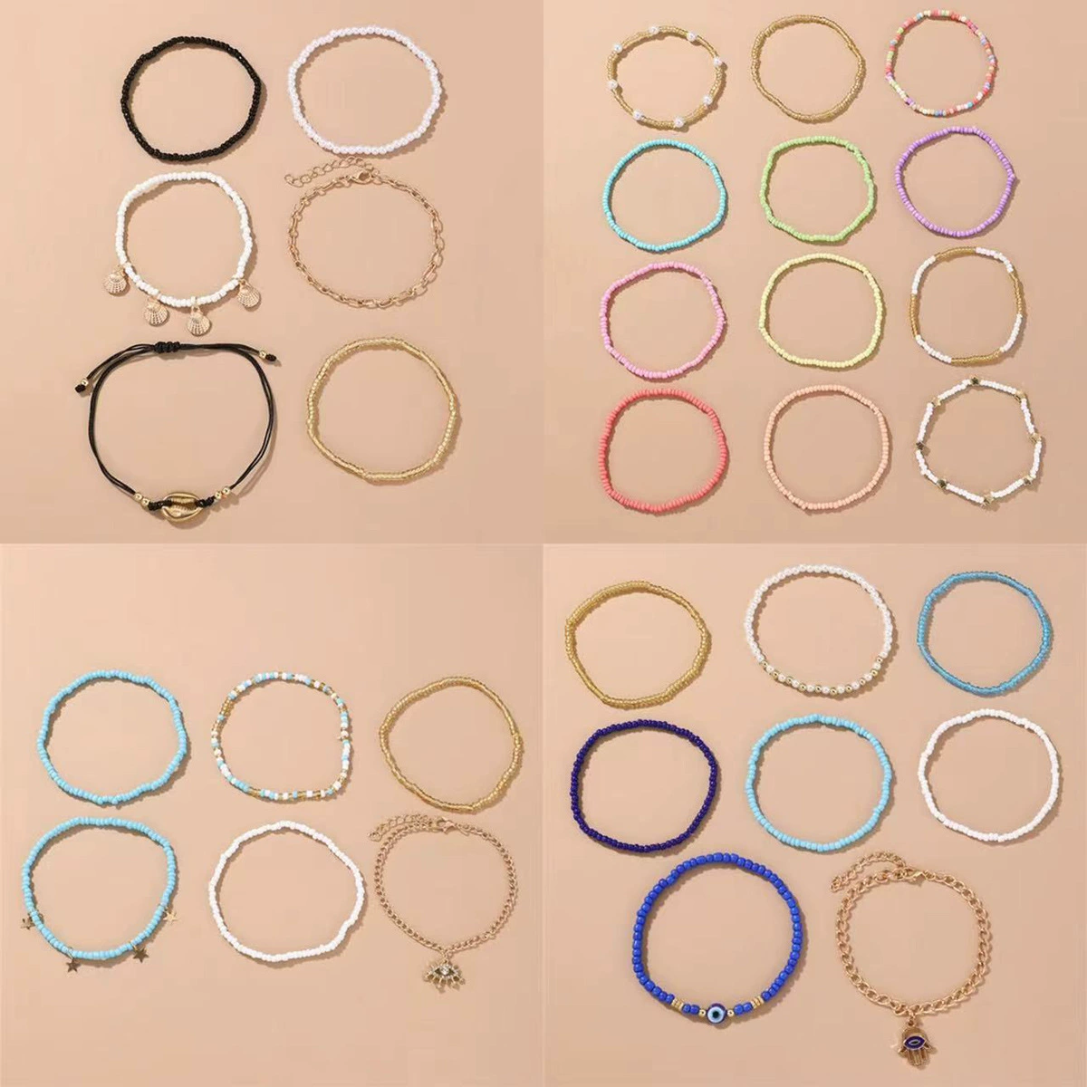 Комплект anklet (браслет на щиколотку) в пляжном бохо-европейском стиле, многоцветные бисерные цепи (разноцветные)