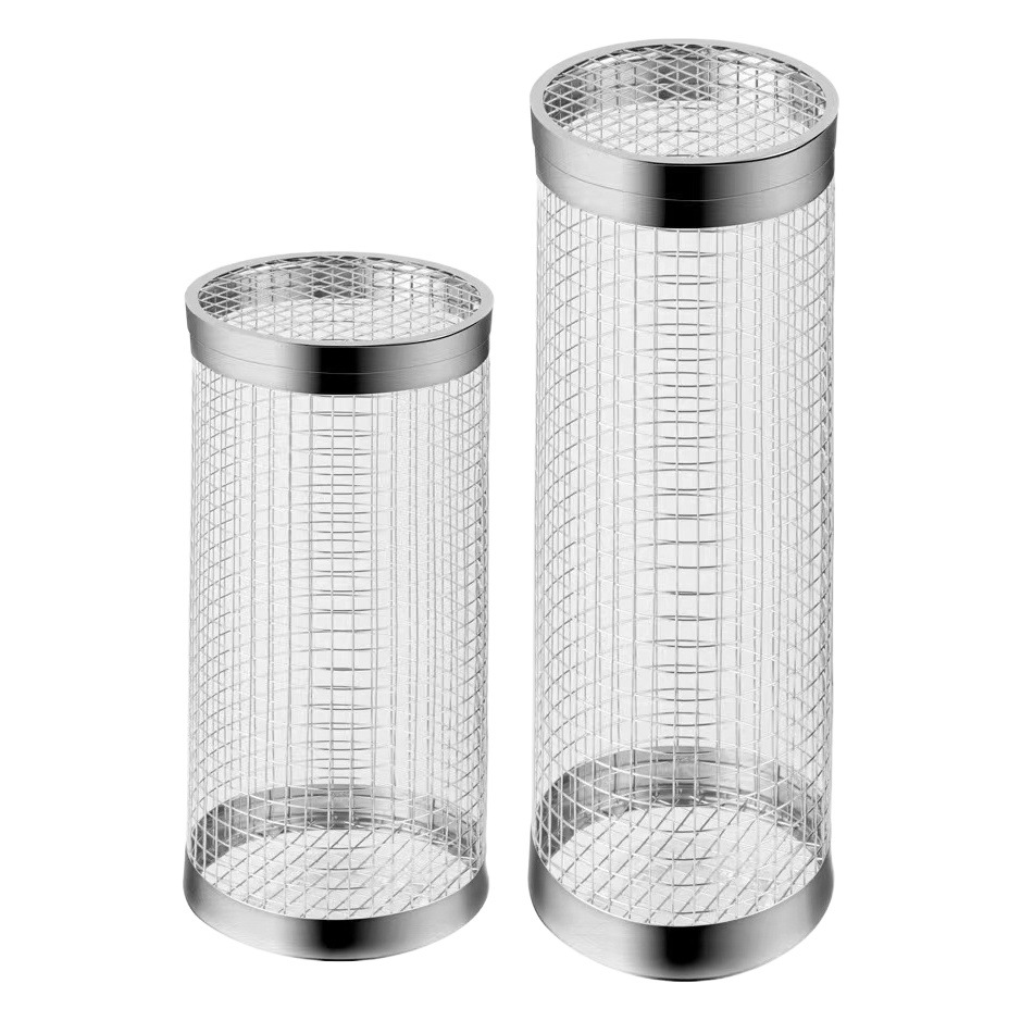 Jaula de barbacoa transfronteriza ronda de acero inoxidable Parrilla de barbacoa al aire libre jaula de fumar barbacoa portátil rodillo giratorio