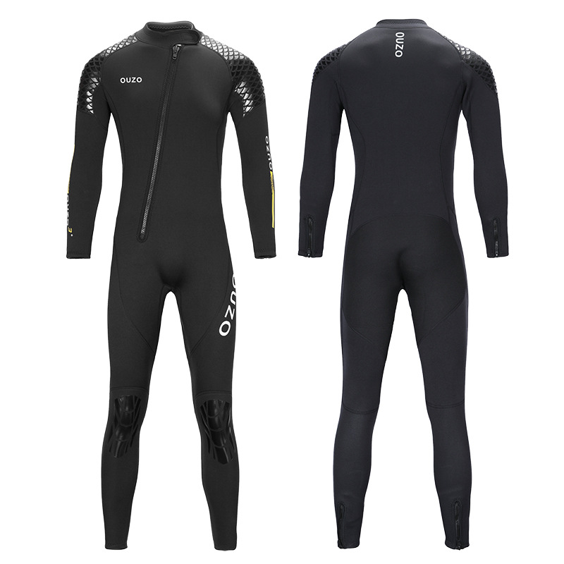 OUZO 3mm wetsuit, unisex long-sleeved one-piece thickened warm diving and surfing suit, winter swimsuit, snorkeling mother-of-pearl suit