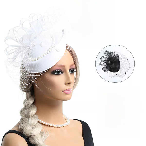 European and American Bridal Veil Hair Accessories Party Wedding Pearl Flower Head Flower Photo Portrait Face Covering Mesh Flower Head Flower Topper